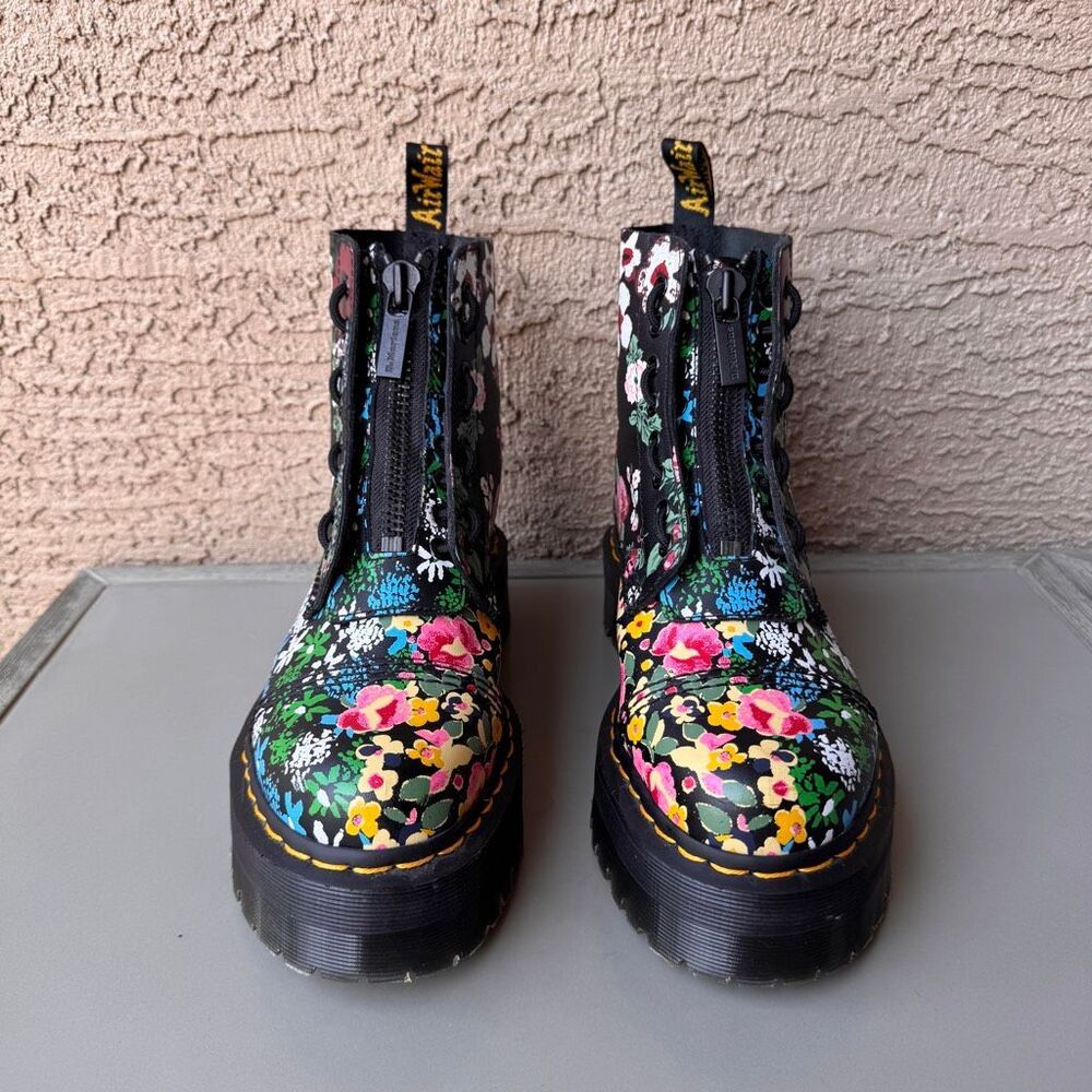 Dr. Martens Sinclair Floral Mashup Boots Womens 9US/41EU Black Leather Platform - Picture 2 of 15